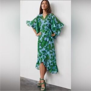 CAbi 5815 High Low Dress in Green and Blue Floral